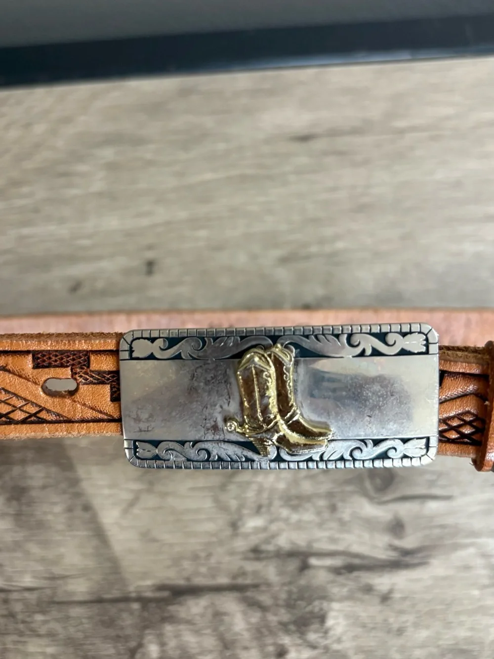 VINTAGE 50's CHAMBERS BELT CO. Brown LEATHER Silver BOOT BUCKLE Western BELT  26